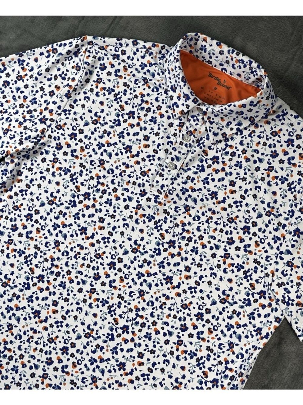 Birdie Bound Golf Polo Shirt Stretch Performance Floral Print White Men's Size M